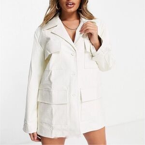 New Lioness White Faux Crocodile Leather Blazer Dress
